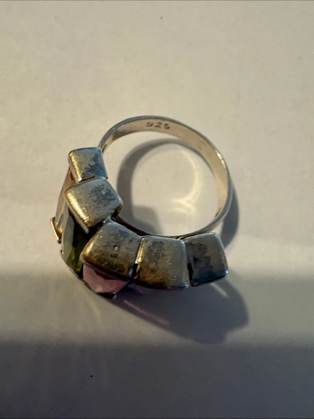 Multicolor semi-precious Bar Ring - in silver